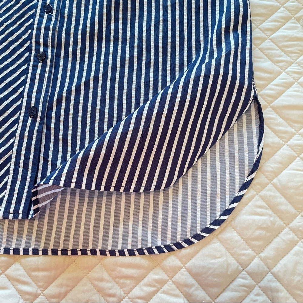 FINLEY Navy and White Bailey Striped Shirt Dress Medium - Picture 8 of 12